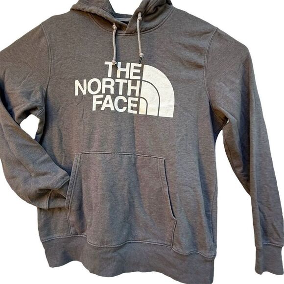 The North Face Gray Half Dome Hoodie Sweatshirt White Logo TNF Size L Pullover - Picture 2 of 9
